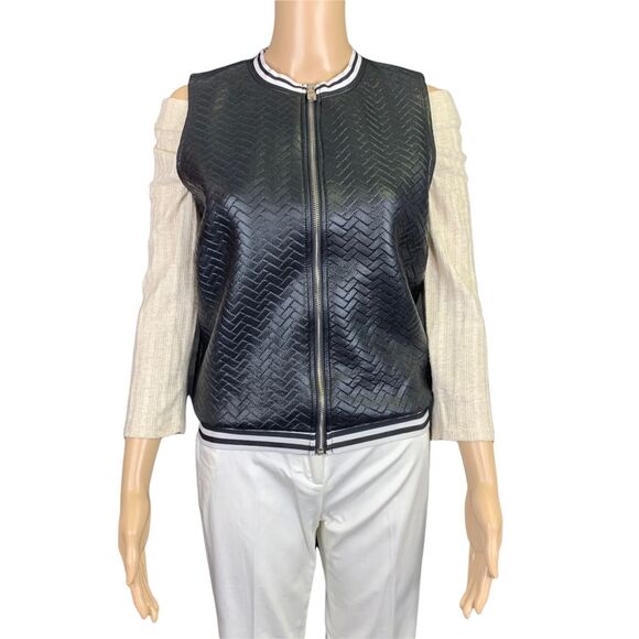Vintage Alexandra Collection Womens Vest Faux Leather Chevron Black White Small - Picture 3 of 12